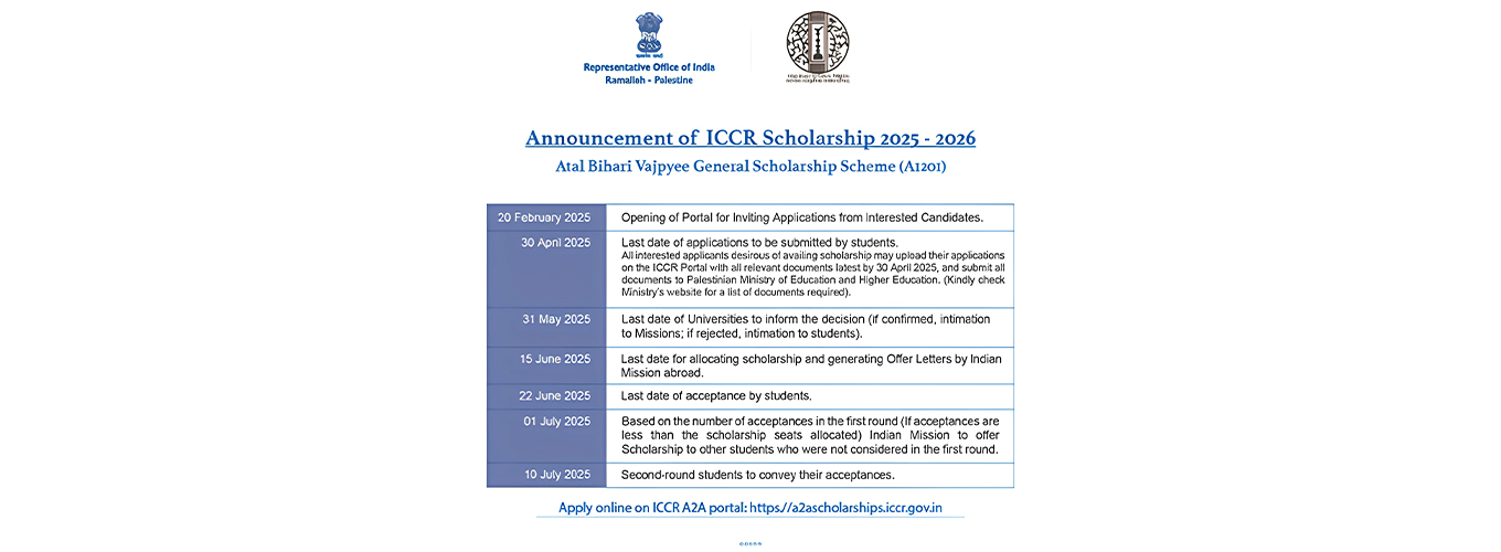 Announcement of ICCR Scholarships Slots under the Atal Bihari Vajpayee General Scholarship Scheme (A1201) for the academic year 2025-26